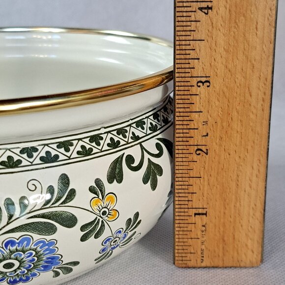 Vintage Asta Enamelware Floral Cookware With Brass Handles Germany with Lid . - Picture 9 of 11